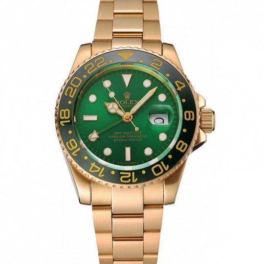 Replica Rolex GMT Master 2 Super Clone Green Dial And Bezel Gold Case And Bracelet 1453750