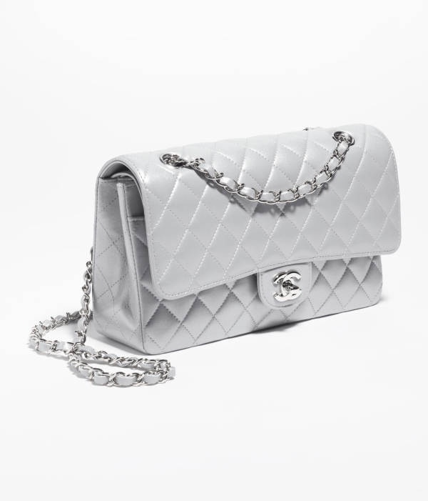 CLASSIC HANDBAG Pearly Lambskin & Silver-Tone Metal - Image 3