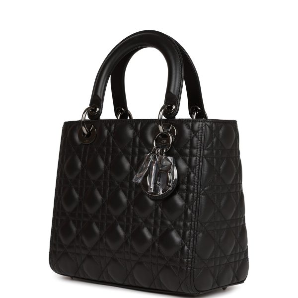 Christian Dior Medium Lady Dior Tote Black Lambskin Ruthenium Hardware - Image 5