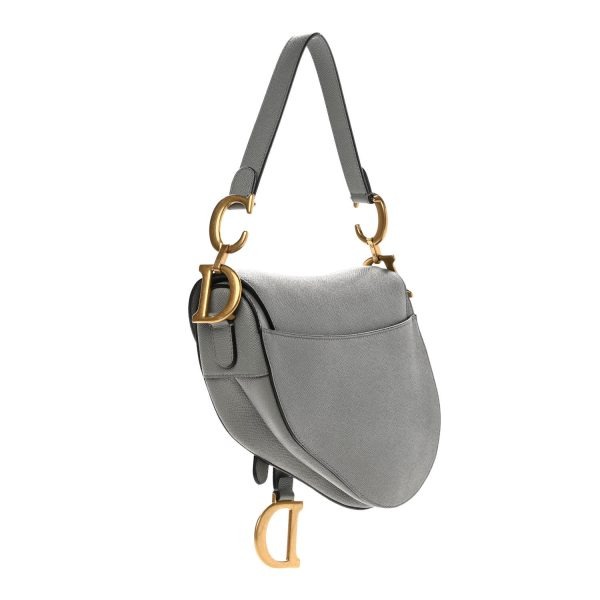 CHRISTIAN DIOR Grained Calfskin Saddle Bag Grey - Image 2