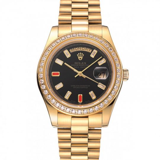 Rolex Replica Day Date Watch Diamonds And Rubies Black