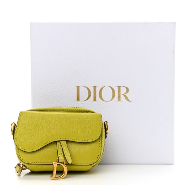 CHRISTIAN DIOR Goatskin Mini Saddle Shoulder Strap Pouch Lime - Image 4