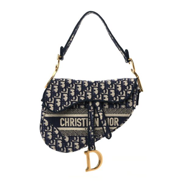 CHRISTIAN DIOR Oblique Embroidered Saddle Bag Blue