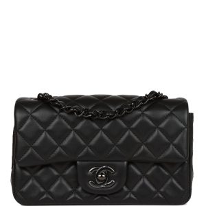 Replica Chanel Mini Rectangular Flap Bag SO Black Lambskin Black Hardware for MR