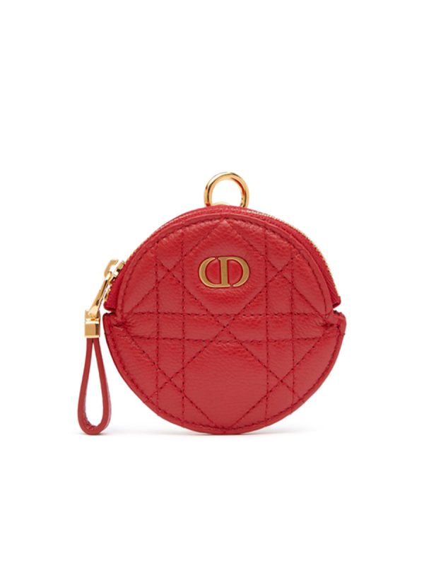 Dior Detachable Dior Caro Coin Purse in Red Cannage Calfskin