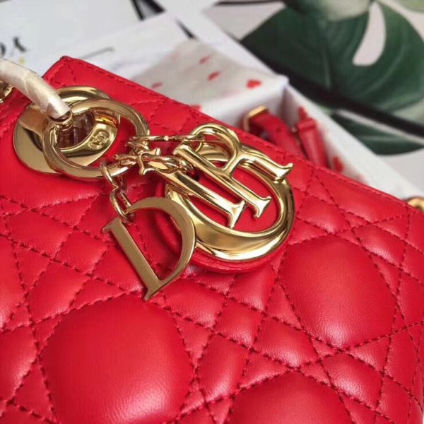 Dior Lady Dior Mini Chain Bag In Red Lambskin - Image 5