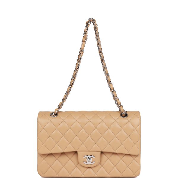 Chanel Medium Classic Double Flap Bag Beige Lambskin Silver Hardware - Image 7