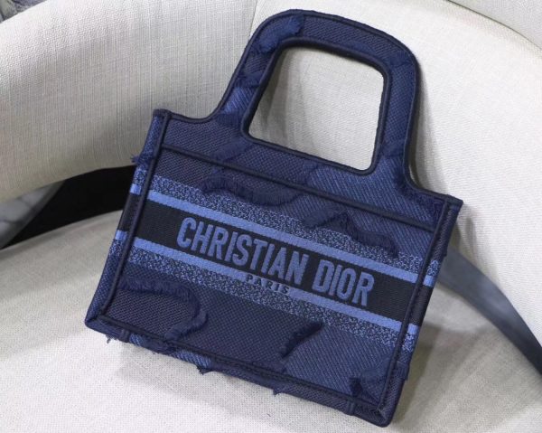 Dior Mini Book Tote Bag In Blue Camouflage Canvas - Image 2