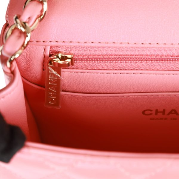 Chanel Mini Square Flap Bag Pink Lambskin Light Gold Hardware - Image 10