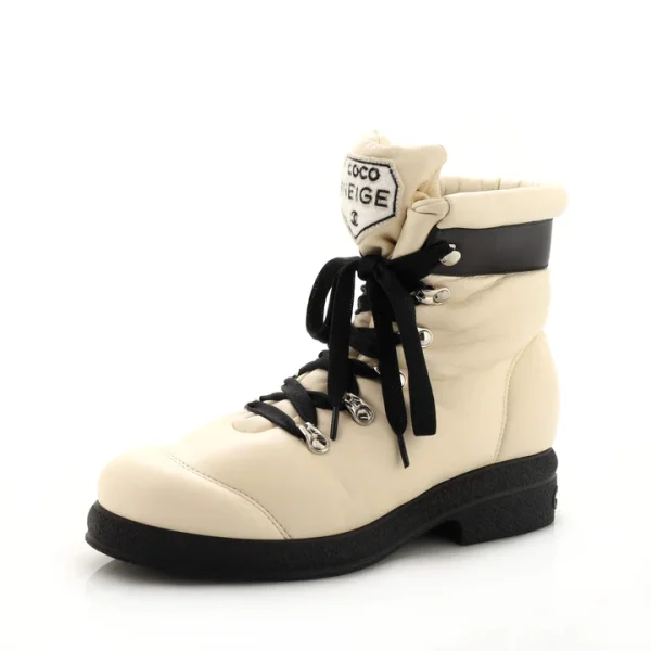 Chanel Women's # Neige Lace Up Ankle Hiking Boots Leather