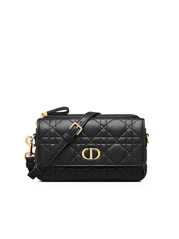 Dior Dior Caro Pouch in Black Supple Cannage Lambskin