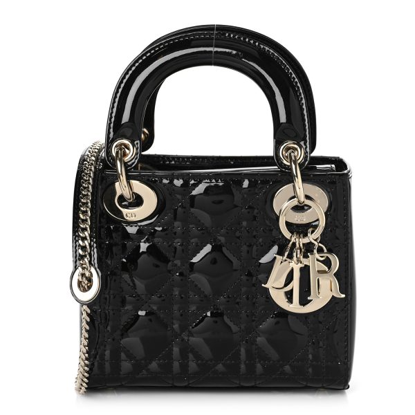 CHRISTIAN DIOR Patent Cannage Mini Lady Dior Black