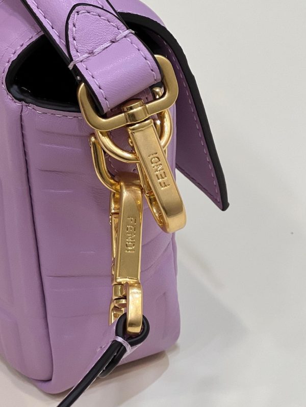 FEND  BAGUETTE Leather shoulder Bags with FF embossed motif Purple - Image 8