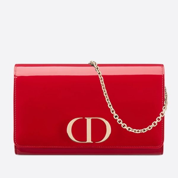 Dior 30 Montaigne Wallet On Chain In Red Patent Calfskin