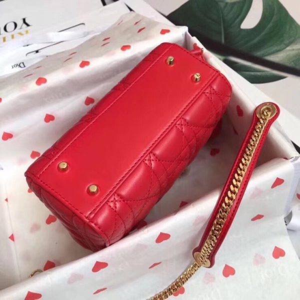 Dior Lady Dior Mini Chain Bag In Red Lambskin - Image 3