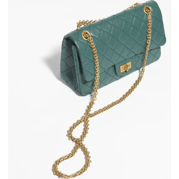 2.55 HANDBAG Aged Calfskin & Gold-Tone Metal Dark Green - Image 2