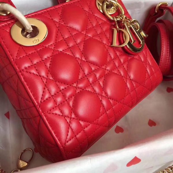 Dior Lady Dior Mini Chain Bag In Red Lambskin - Image 6