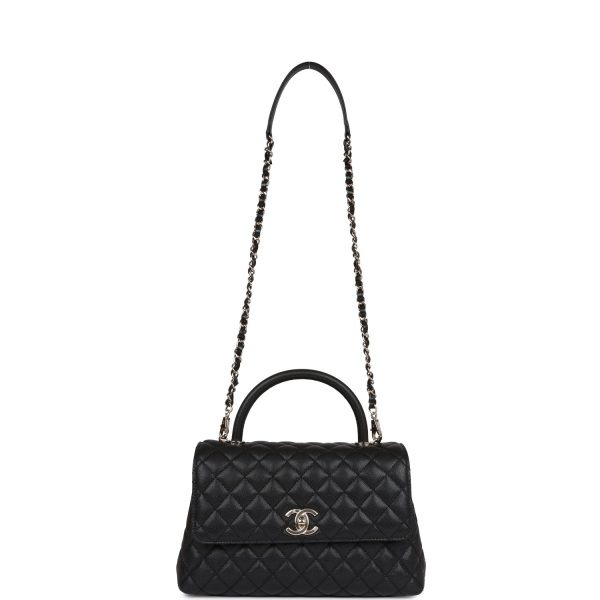 Chanel Small # Handle Flap Bag Black Caviar Light Gold Hardware - Image 8