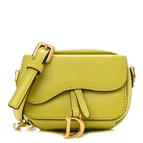 CHRISTIAN DIOR Goatskin Mini Saddle Shoulder Strap Pouch Lime