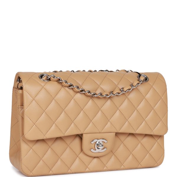 Chanel Medium Classic Double Flap Bag Beige Lambskin Silver Hardware - Image 2