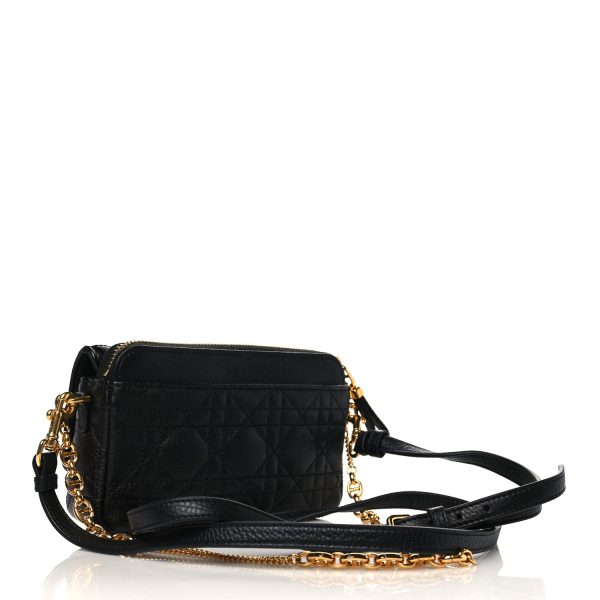 CHRISTIAN DIOR Supple Calfskin Cannage Caro Pouch with Chain Black - Image 2