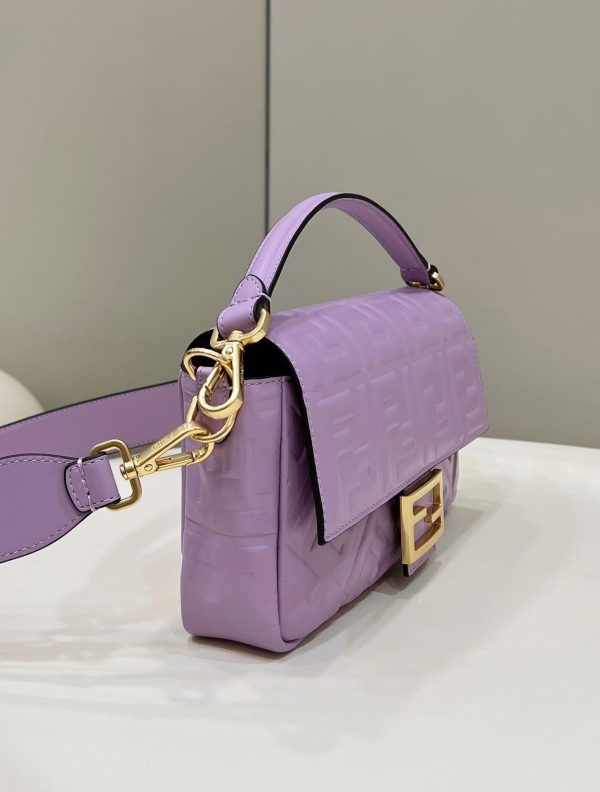 FEND  BAGUETTE Leather shoulder Bags with FF embossed motif Purple - Image 2