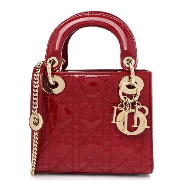 CHRISTIAN DIOR Patent Cannage Mini Lady Dior Red