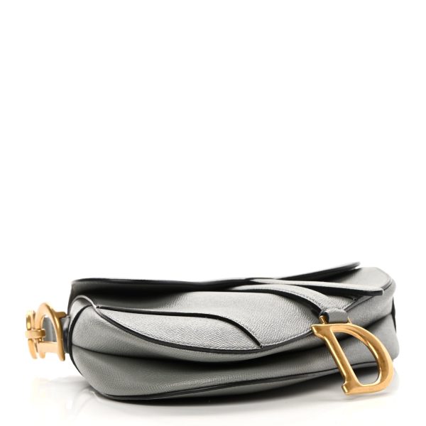 CHRISTIAN DIOR Grained Calfskin Saddle Bag Grey - Image 3