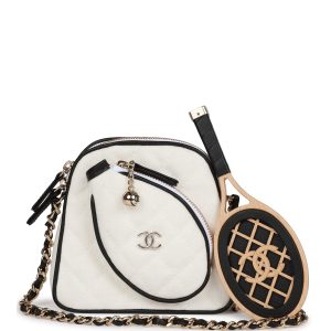 Replica Chanel "Monte-Carlo" Mini Crossbody Tennis Bag White Canvas Light Gold Hardware