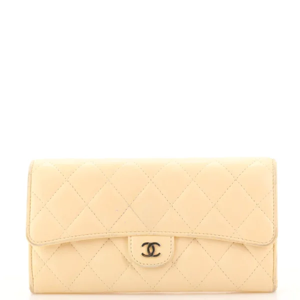 Chanel CC Gusset Classic Flap Wallet Quilted Lambskin Long