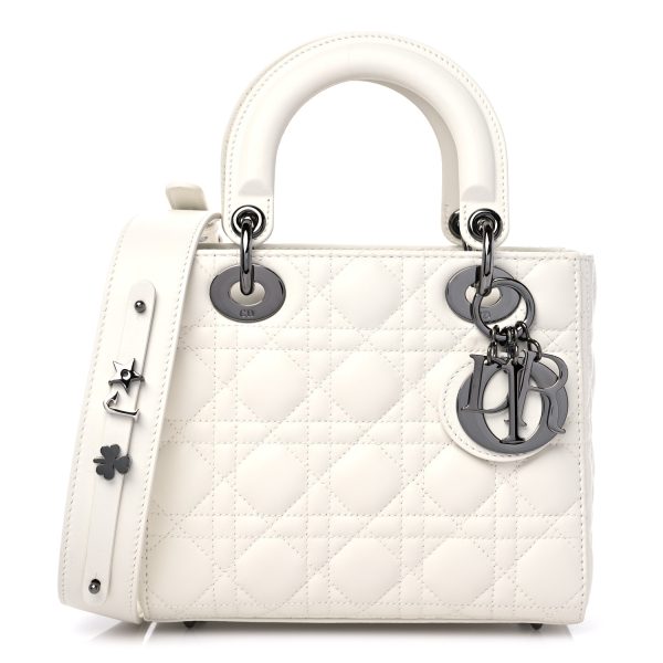 CHRISTIAN DIOR Lambskin Cannage Small My ABCDior Lady Dior White