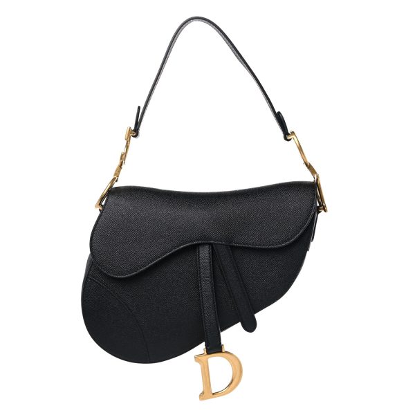 CHRISTIAN DIOR Grained Calfskin Saddle Bag Black