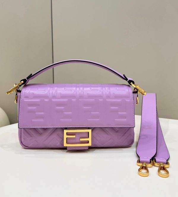 FEND  BAGUETTE Leather shoulder Bags with FF embossed motif Purple - Image 3