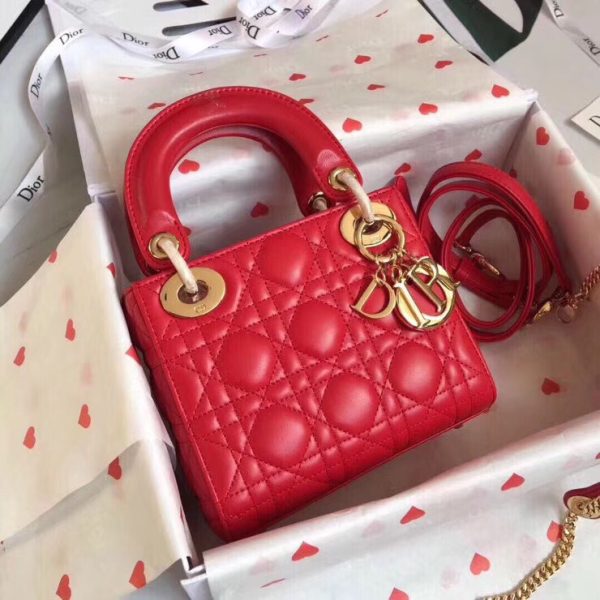 Dior Lady Dior Mini Chain Bag In Red Lambskin - Image 7