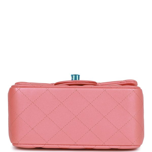 Chanel Mini Square Flap Bag Pink Lambskin Light Gold Hardware - Image 6