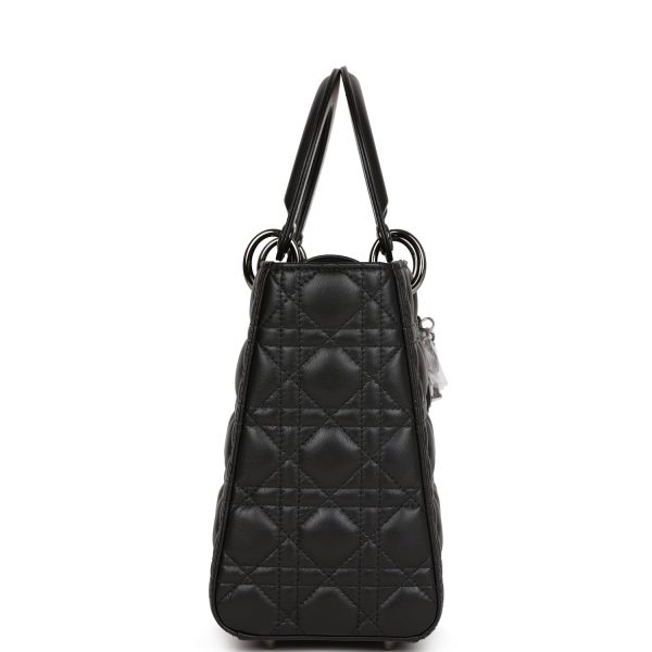 Christian Dior Medium Lady Dior Tote Black Lambskin Ruthenium Hardware - Image 3