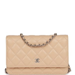 Replica Chanel Wallet on Chain WOC Beige Caviar Silver Hardware