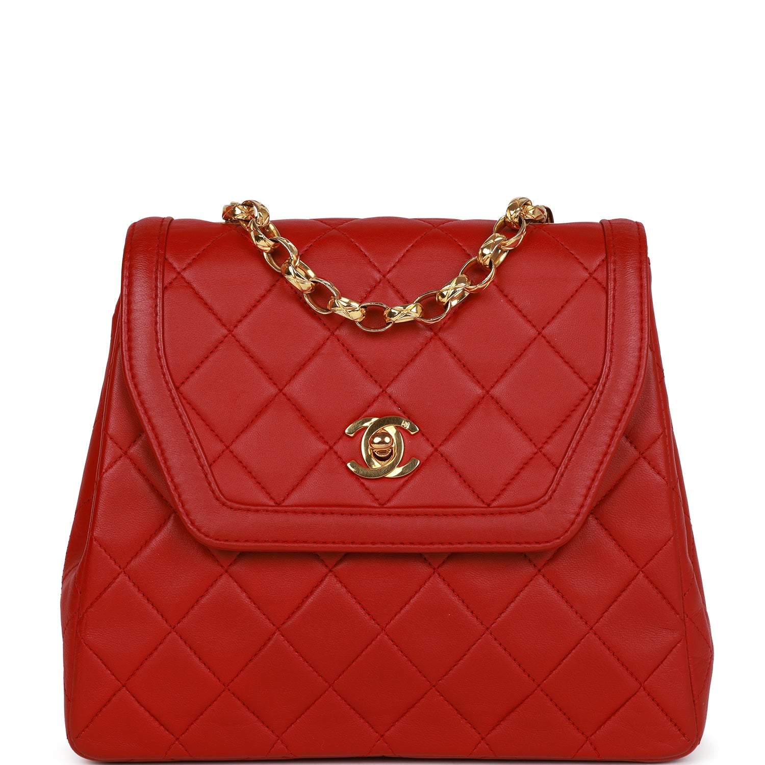 Replica Vintage Chanel Shoulder Bag Trapeze Flap Bag Red Lambskin Gold Hardware