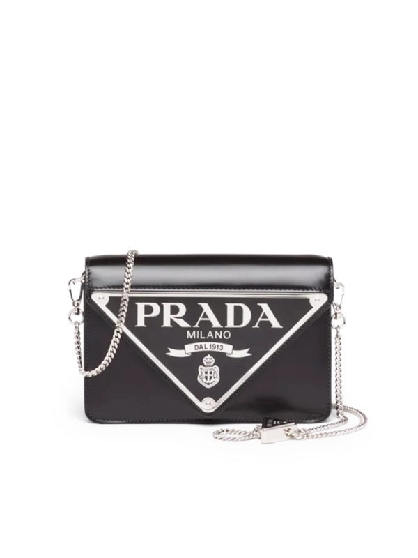 Prada Brushed Leather Shoulder Bag in Black