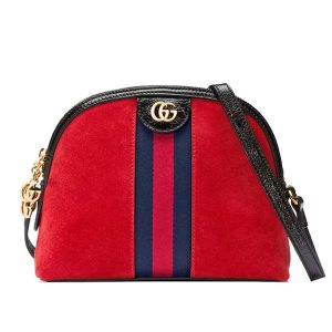 Replica Gucci Ophidia Leather Patent trimmed Suede Shoulder Bag