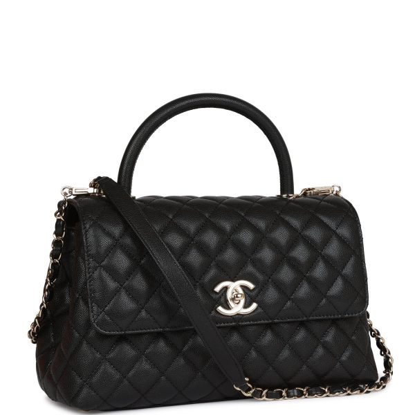 Chanel Small # Handle Flap Bag Black Caviar Light Gold Hardware - Image 2