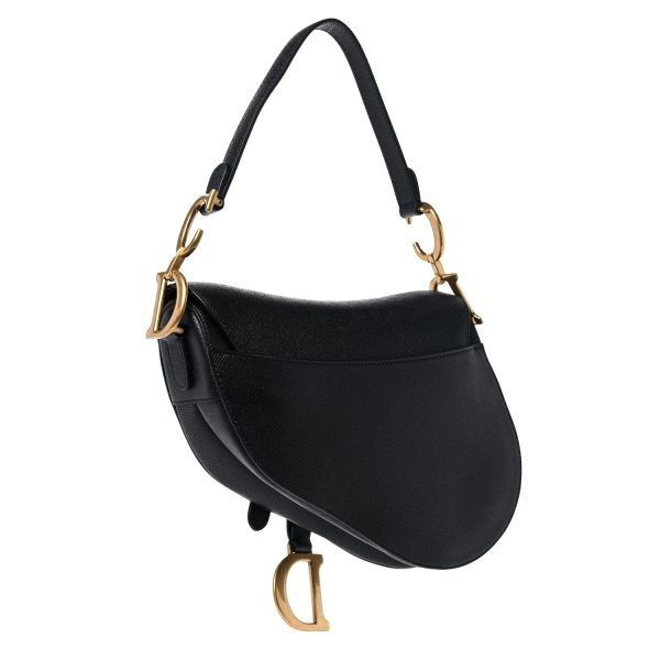 CHRISTIAN DIOR Grained Calfskin Saddle Bag Black - Image 2