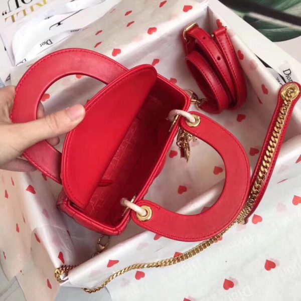 Dior Lady Dior Mini Chain Bag In Red Lambskin - Image 4