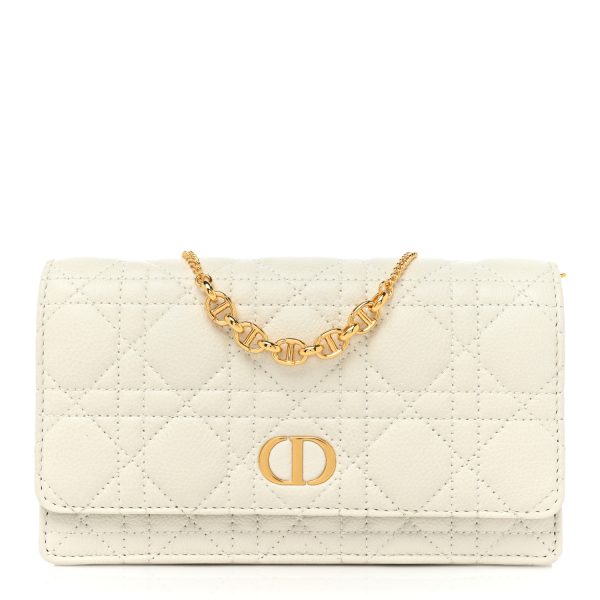 CHRISTIAN DIOR Supple Calfskin Caro Pouch with Chain Latte