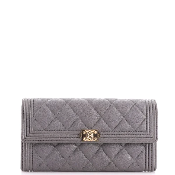 Chanel Boy Flap Wallet Quilted Leather Long