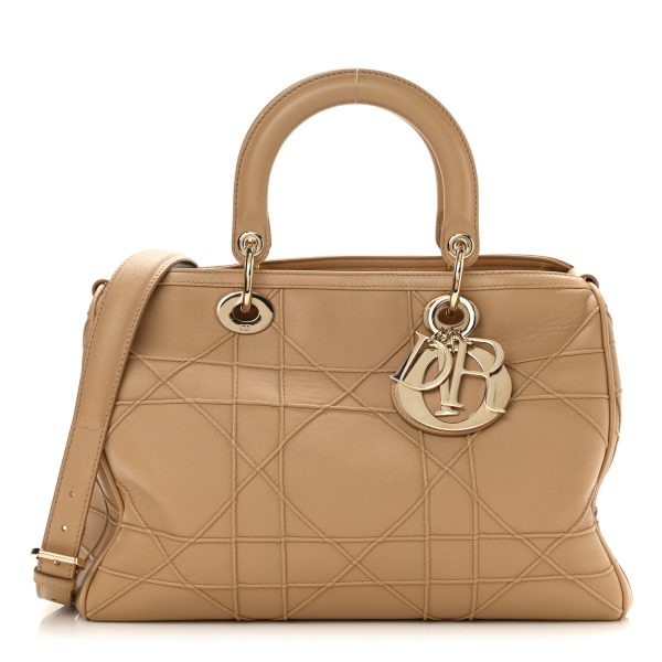 CHRISTIAN DIOR Lambskin Cannage Granville Polochon Beige