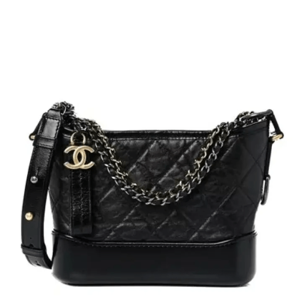 CHANEL Aged Calfskin Quilted Small Gabrielle Hobo Black