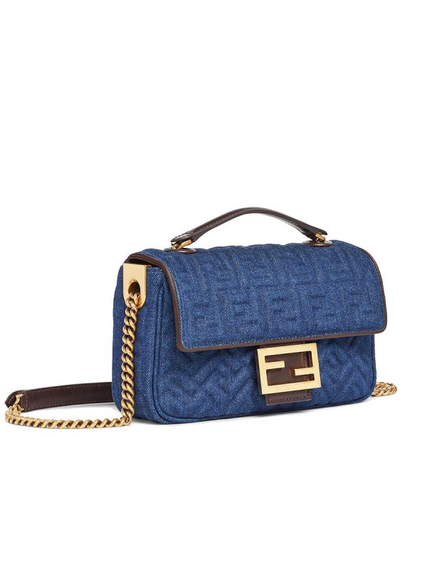 Fendi Baguette Chain Midi in Dark Blue Denim Bag - Image 2