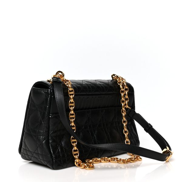 CHRISTIAN DIOR Calfskin Cannage Medium Caro Bag Black - Image 2