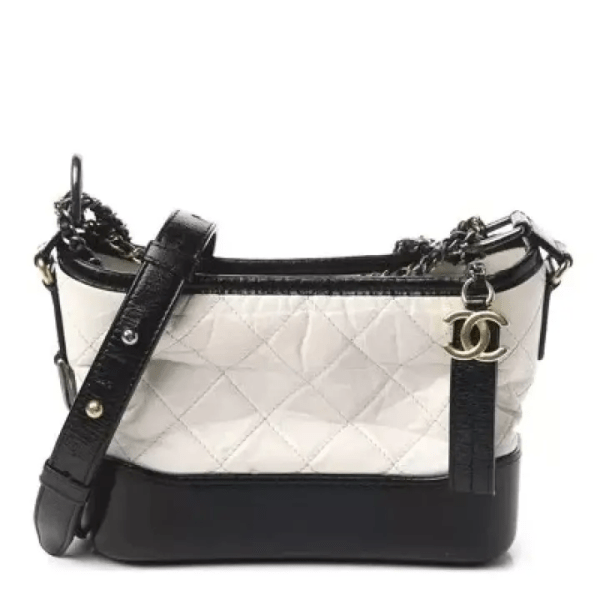 CHANEL Aged Calfskin Quilted Small Gabrielle Hobo Black White